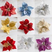 5 sztuk brokat sztuczne świąteczne kwiaty bożonarodzeniowe ozdoby choinkowe ozdoby choinkowe dla domu sztuczny kwiat prezenty na nowy rok Navidad 1